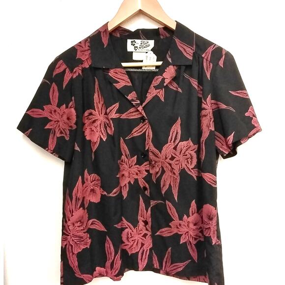Hilo Hattie Black and Red Floral Button Down Shirt - Picture 2 of 6